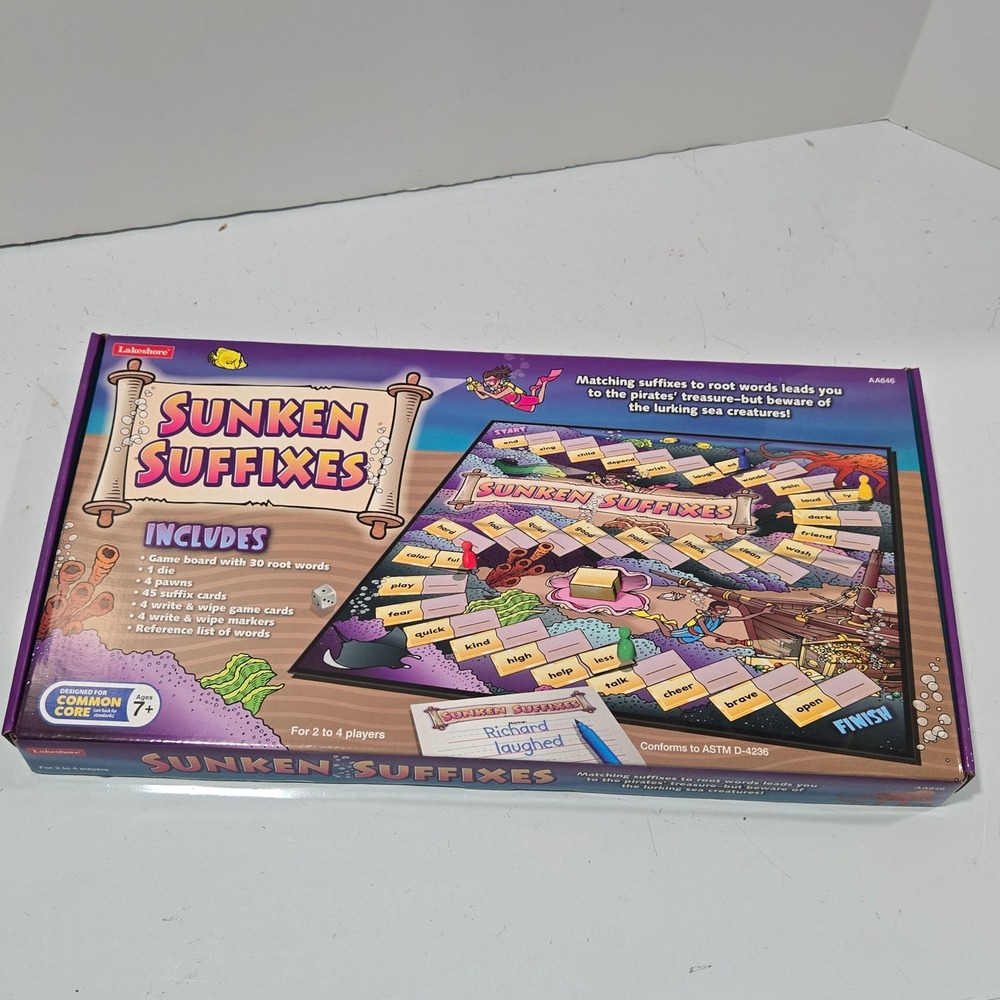 Lakeshore Sunken Suffixes Educational Board Game AA646 Reading Skills Ages 7+